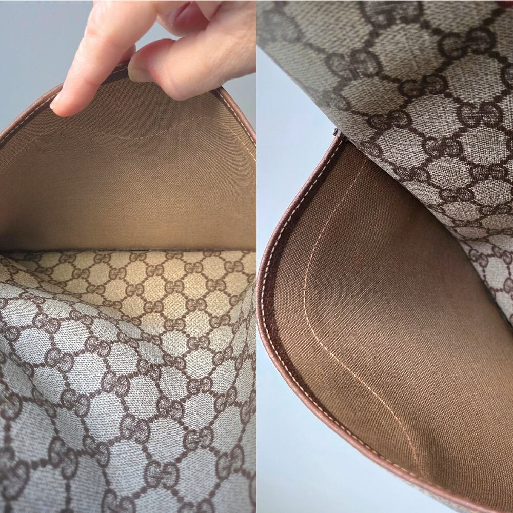 Vintage Gucci Sherry Line GG Brown/Beige PVC and Leather Tote/Shoulder Bag - Picture 12 of 16